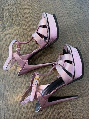 SAINT LAURENT TRIBUTE Sandals - Metallic Pink Platform Heels, 37.5 👠💖